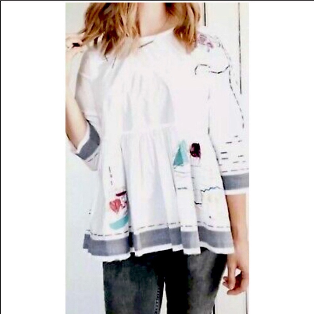 Anthropologie Holding Horses World Traveler Embroidered Peplum Top S